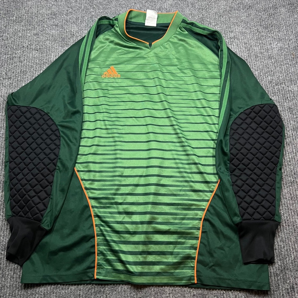 Vintage Soccer Adidas Mens Goalkeeper Jersey Green Striped Padded Elbows Large